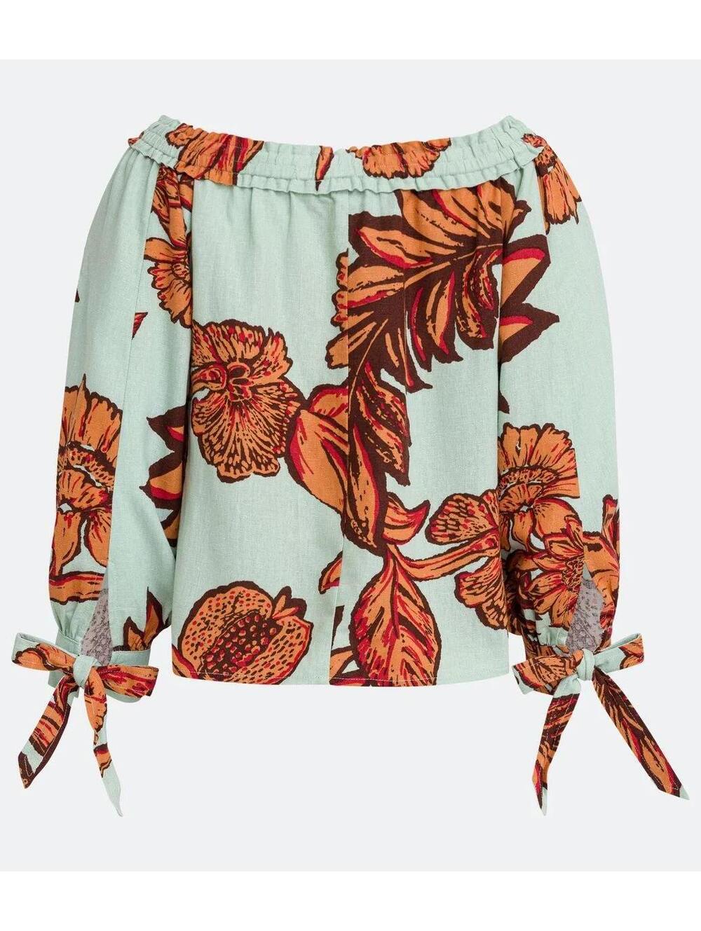 Cortelle Off-the-shoulder linen blouse with floral print tropical size L
